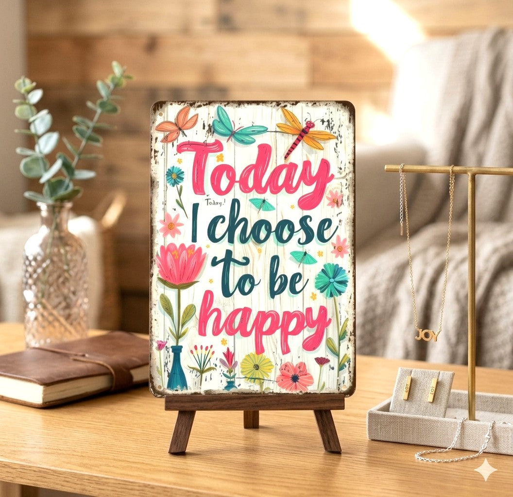 “Today I Choose to Be Happy” Thin Wood Accent Sign - Proverbs 17:22 Mini Wall Decor)