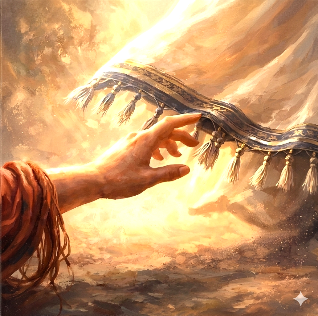 Faith-Based Canvas Art - The Hem of His Garment – 16"x12" (Matthew 9:21)