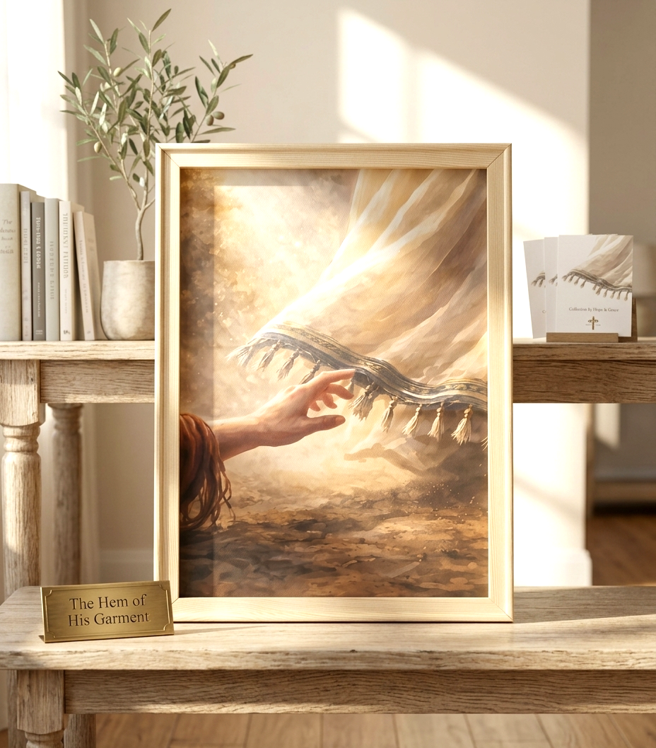 Faith-Based Canvas Art - The Hem of His Garment – 16"x12" (Matthew 9:21)