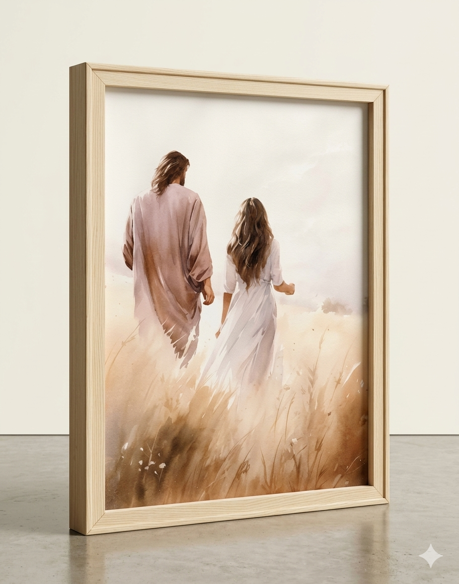 Faith-Based "Walking Humbly With Jesus" – 16"x12" Framed Canvas Painting