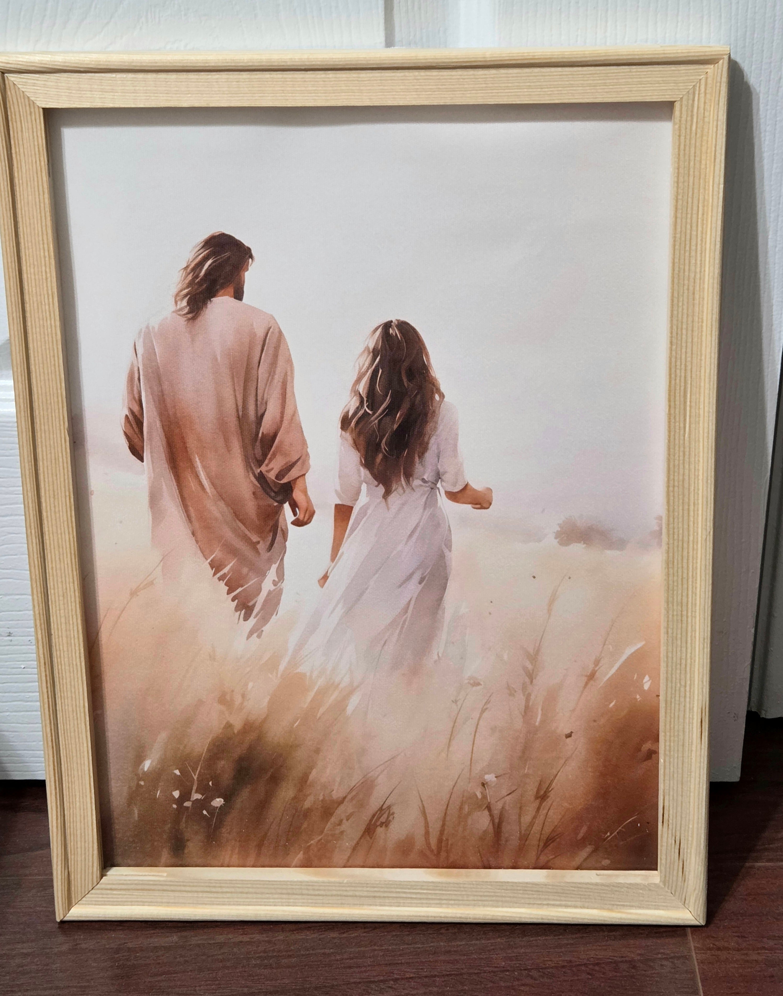 Faith-Based "Walking Humbly With Jesus" – 16"x12" Framed Canvas Painting