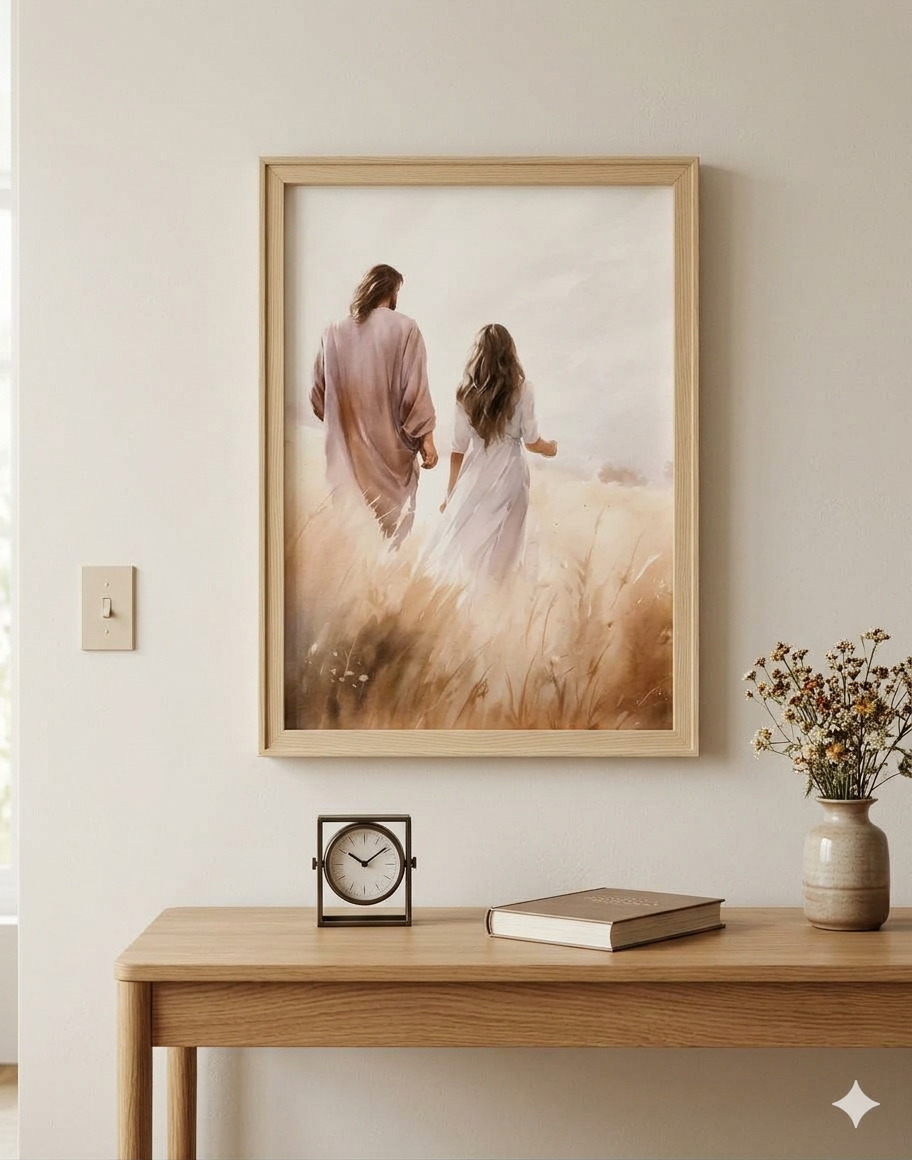 Faith-Based "Walking Humbly With Jesus" – 16"x12" Framed Canvas Painting