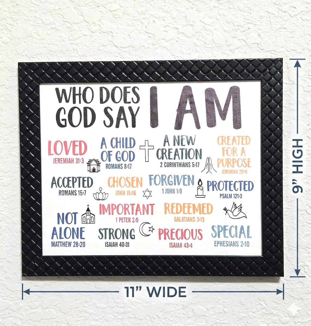 Who Does God Say I Am? Framed Canvas 11"x9" Decor – Divine Drop Collection