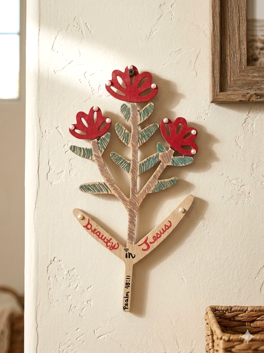 Faith-Based Hand-Painted "Beauty in Jesus" Wooden Floral Wall Decor