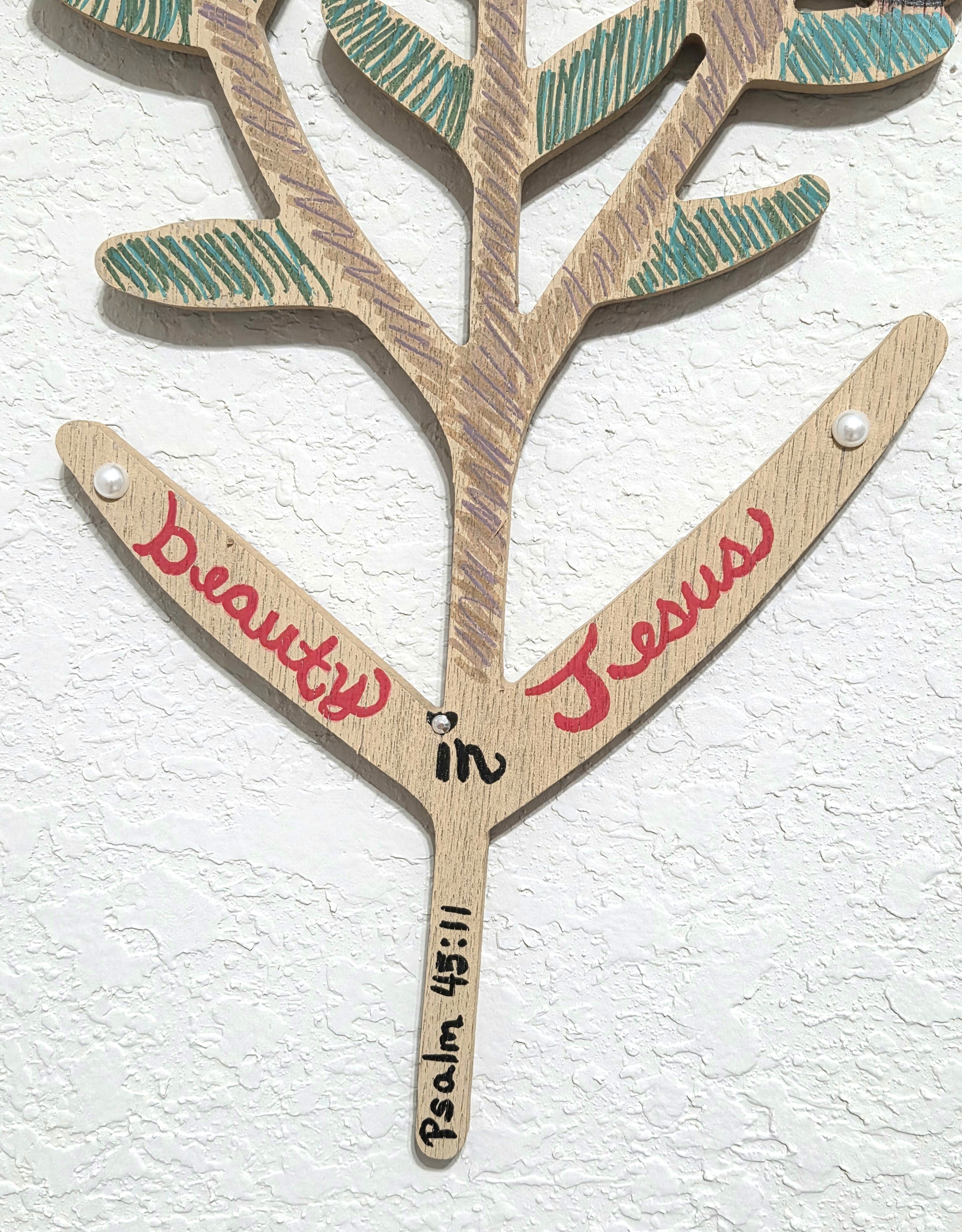Faith-Based Hand-Painted "Beauty in Jesus" Wooden Floral Wall Decor