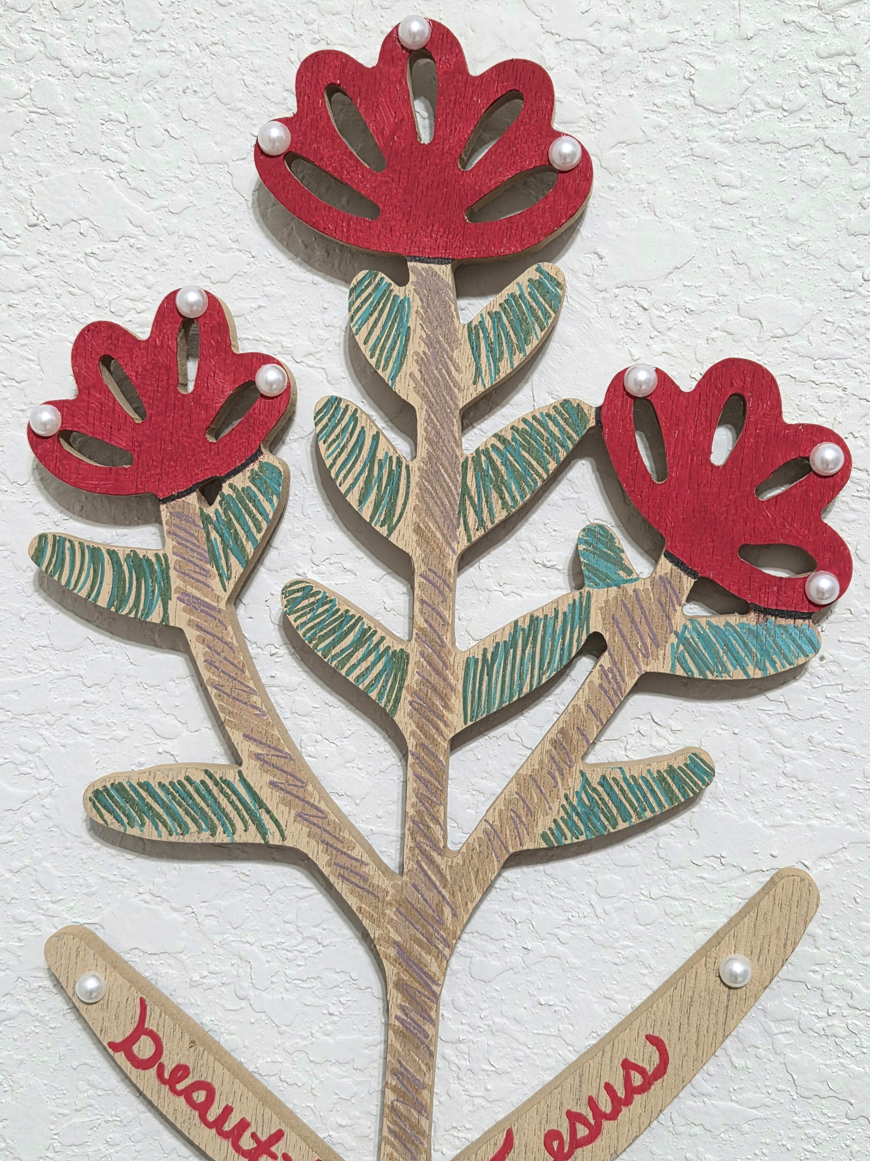 Faith-Based Hand-Painted "Beauty in Jesus" Wooden Floral Wall Decor