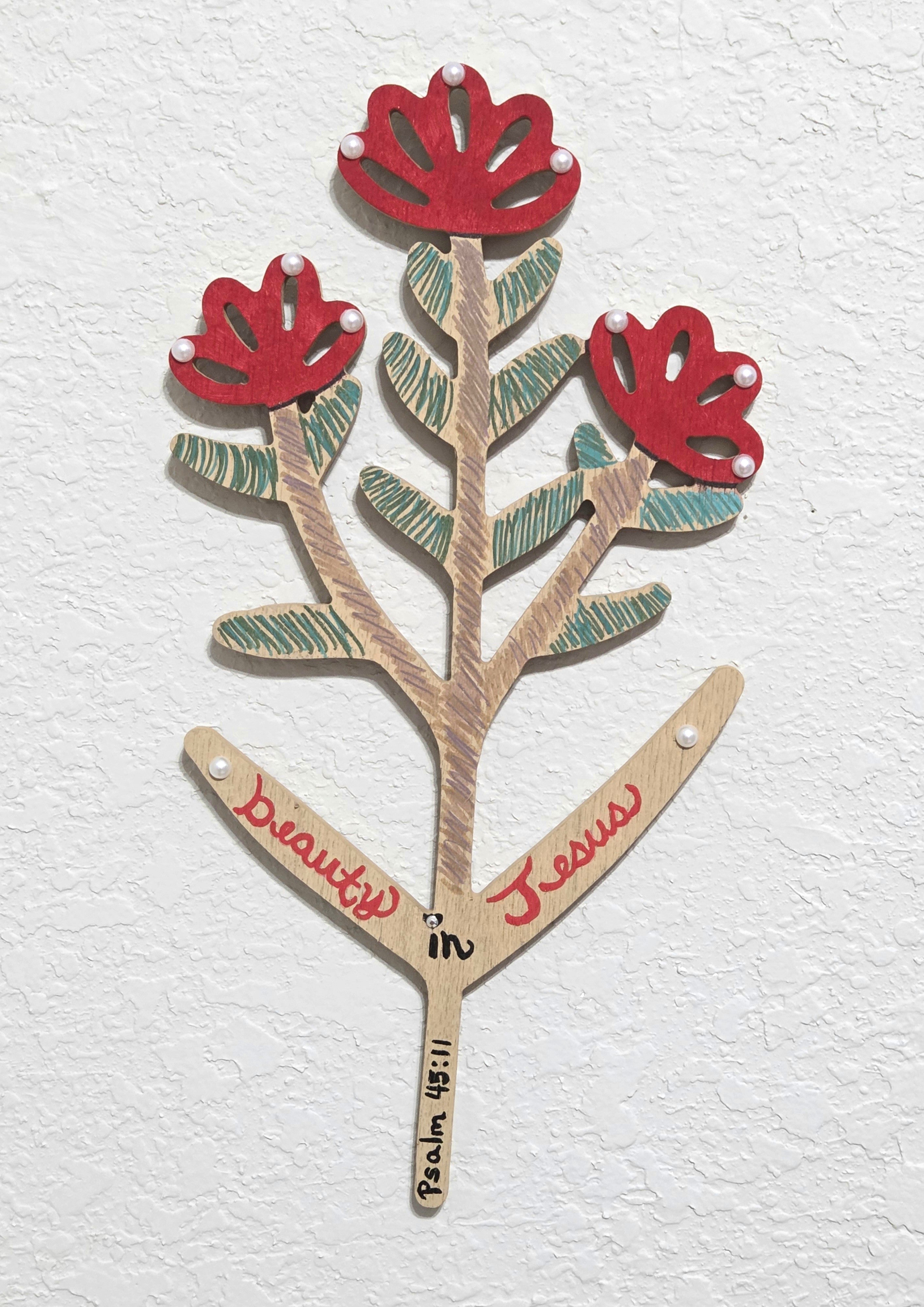 Faith-Based Hand-Painted "Beauty in Jesus" Wooden Floral Wall Decor
