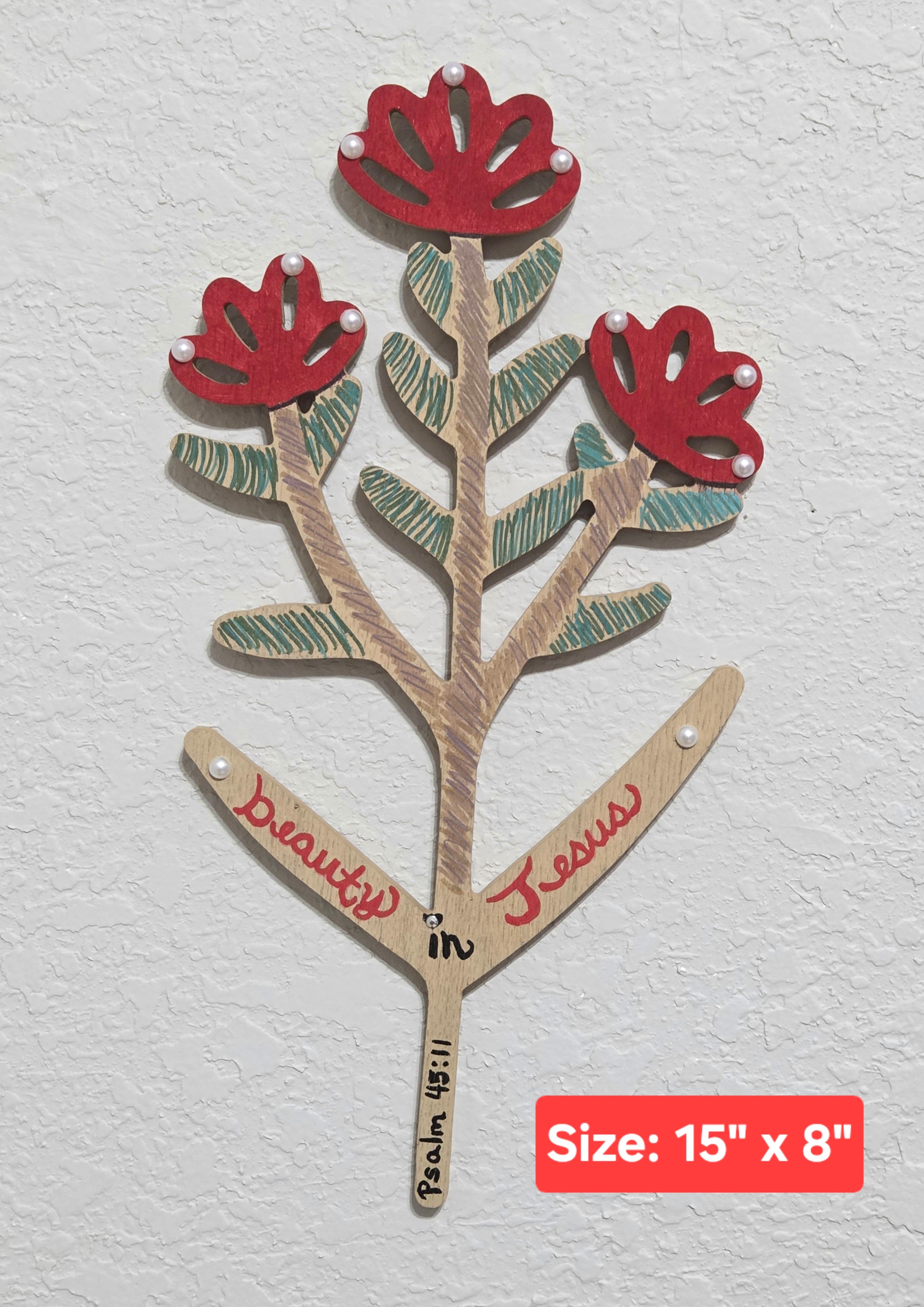 Faith-Based Hand-Painted "Beauty in Jesus" Wooden Floral Wall Decor