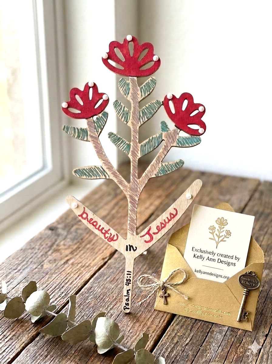 Faith-Based Hand-Painted "Beauty in Jesus" Wooden Floral Wall Decor