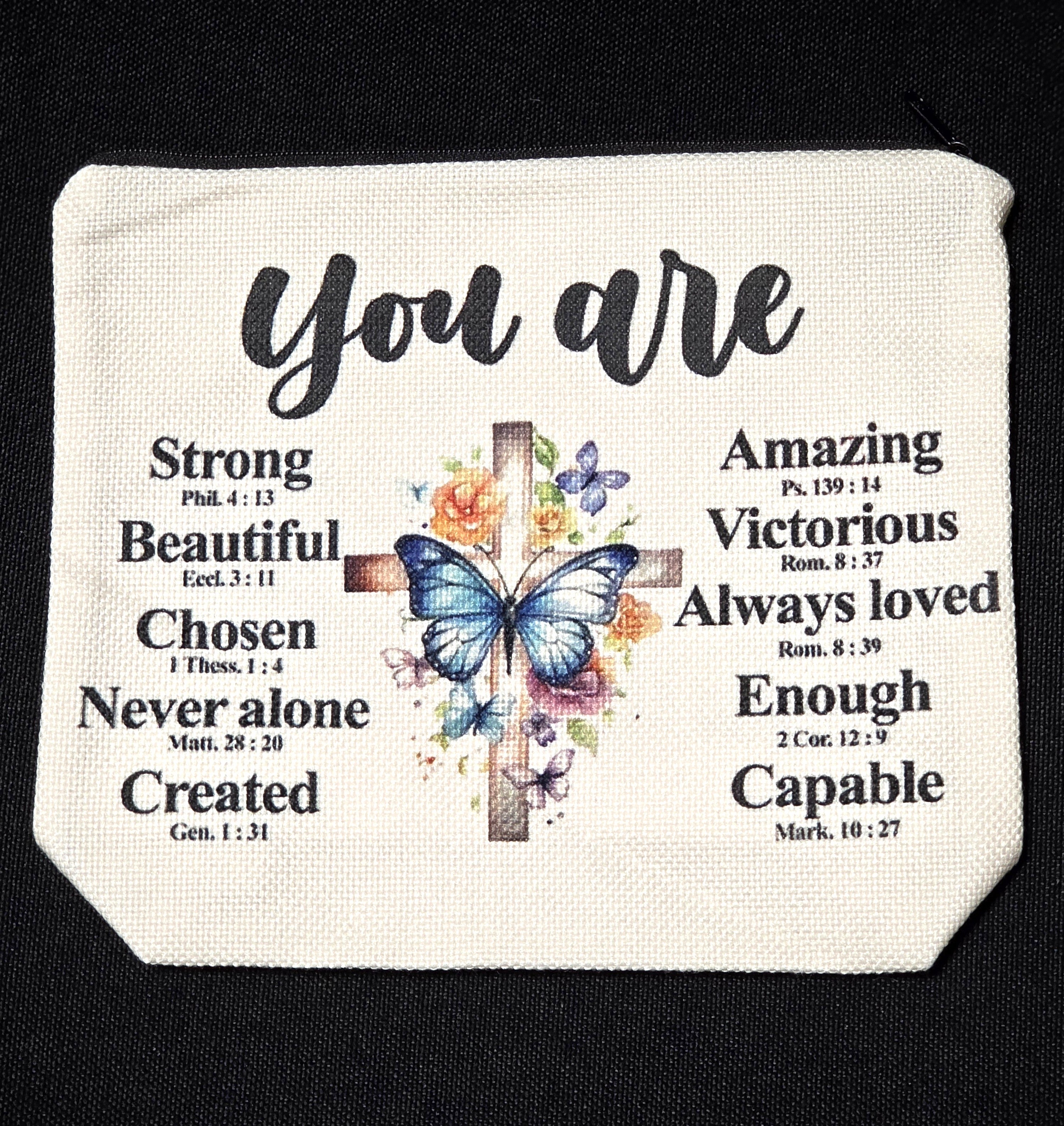"You Are" Identity & Scripture Linen-Style Cosmetic Pouch